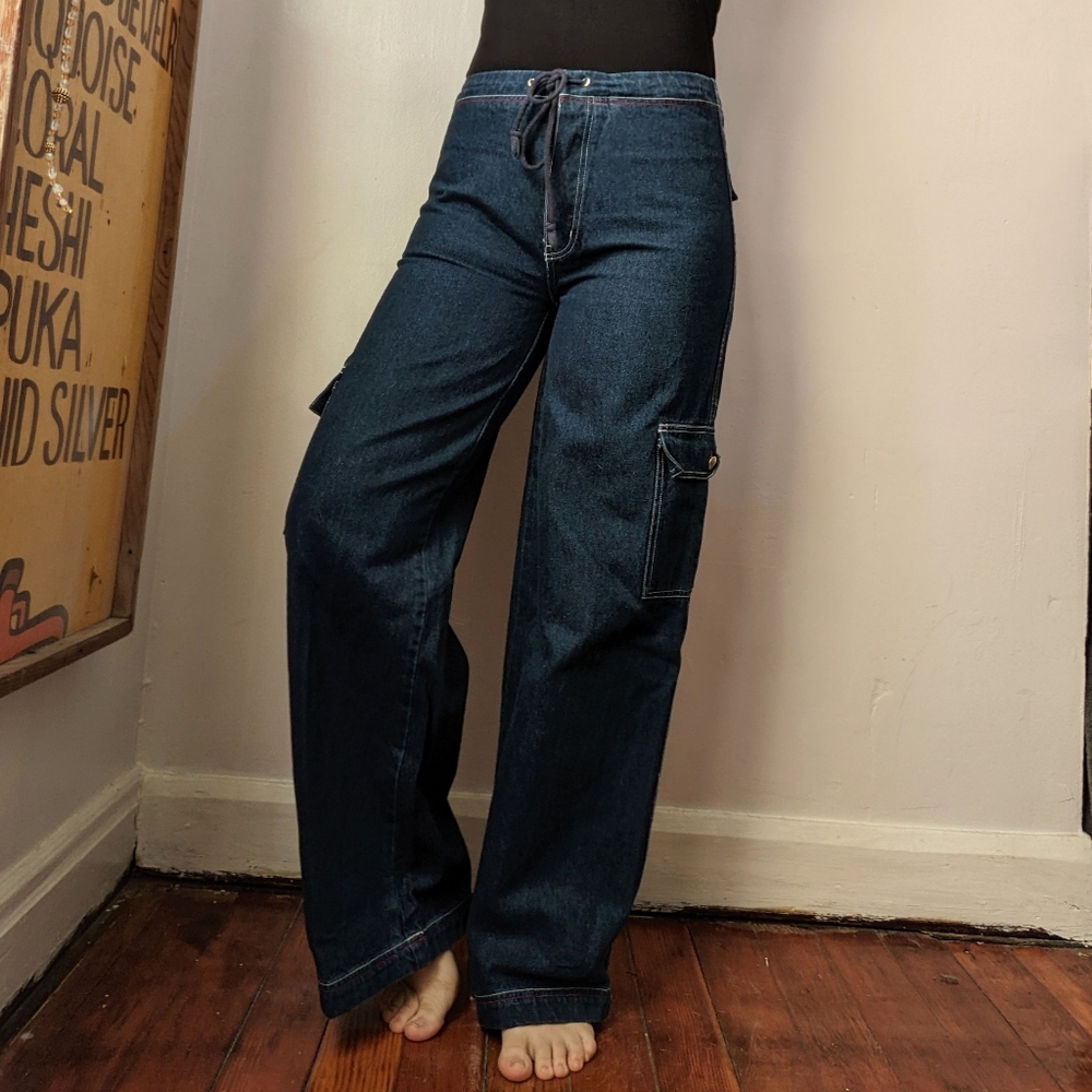Wide Leg Cargo Drawstring Waist Jeans by Lazer - Picture 3 of 9